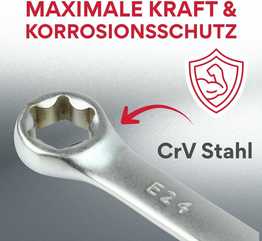 Aussen Torx Ringschlüssel Set E6–E24 CrV Stahl | E-Torx 4 Doppelringschlüssel in 8 Grössen | Präzise