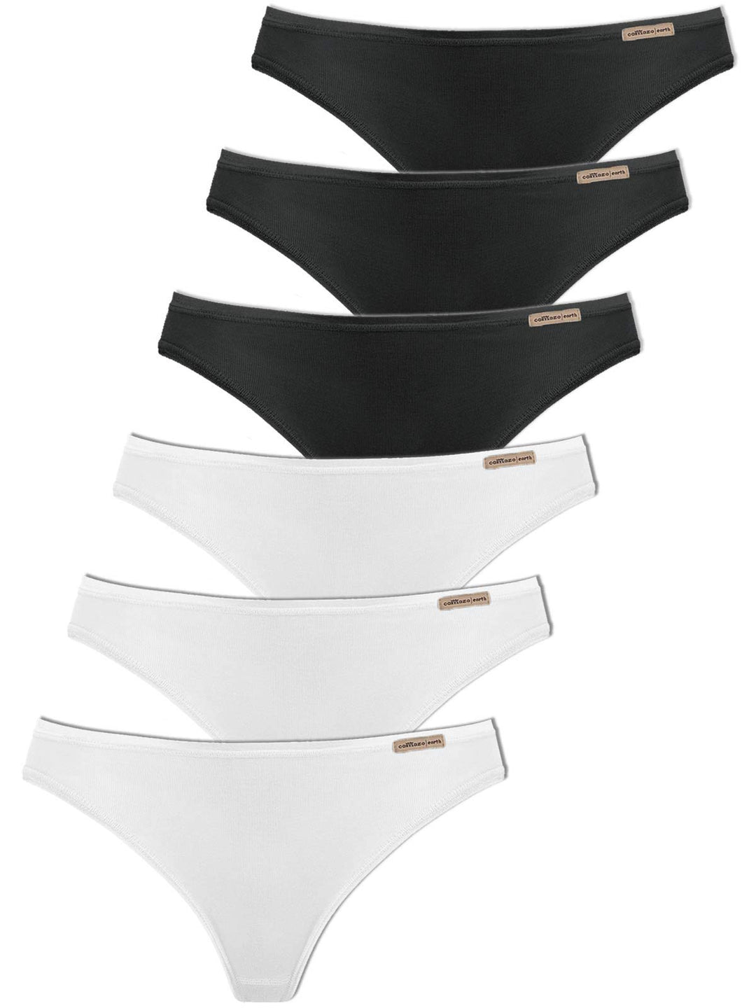 comazo Earth 6er Sparpack Damen String, Gr. 36-44 36 Schwarz-weiss, 36 Schwarz-weiss