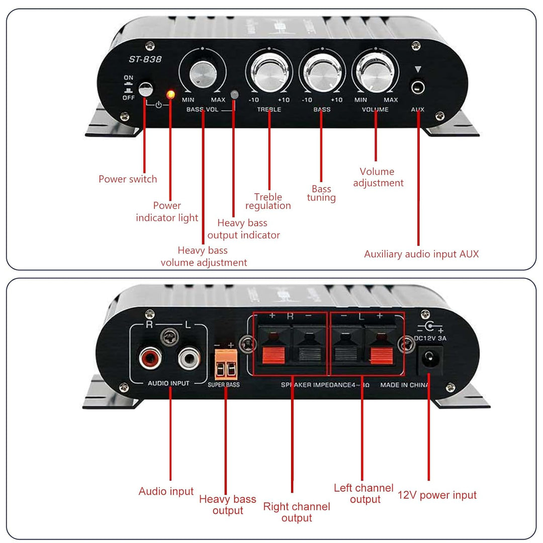 Bluetooth HiFi Audio Verstärker, RMS 80Wx2+80W ST-838 Mini Hifi Verstärker mit Bluetooth Subwoofer A