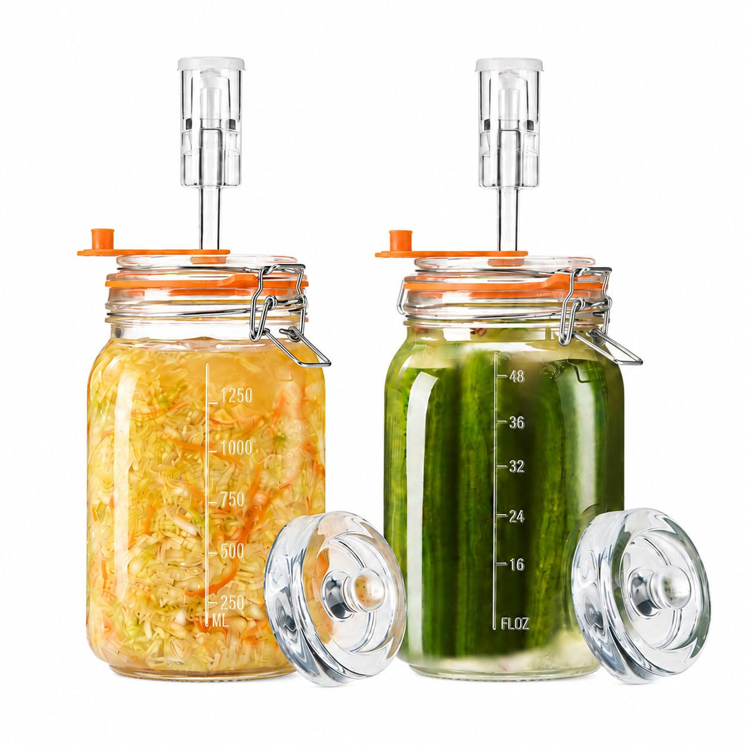 Fermentierglas 1,5 L – Quadratisches Glas-Fermentierset mit Gewicht für Sauerkraut, Hot Sauce, Met,
