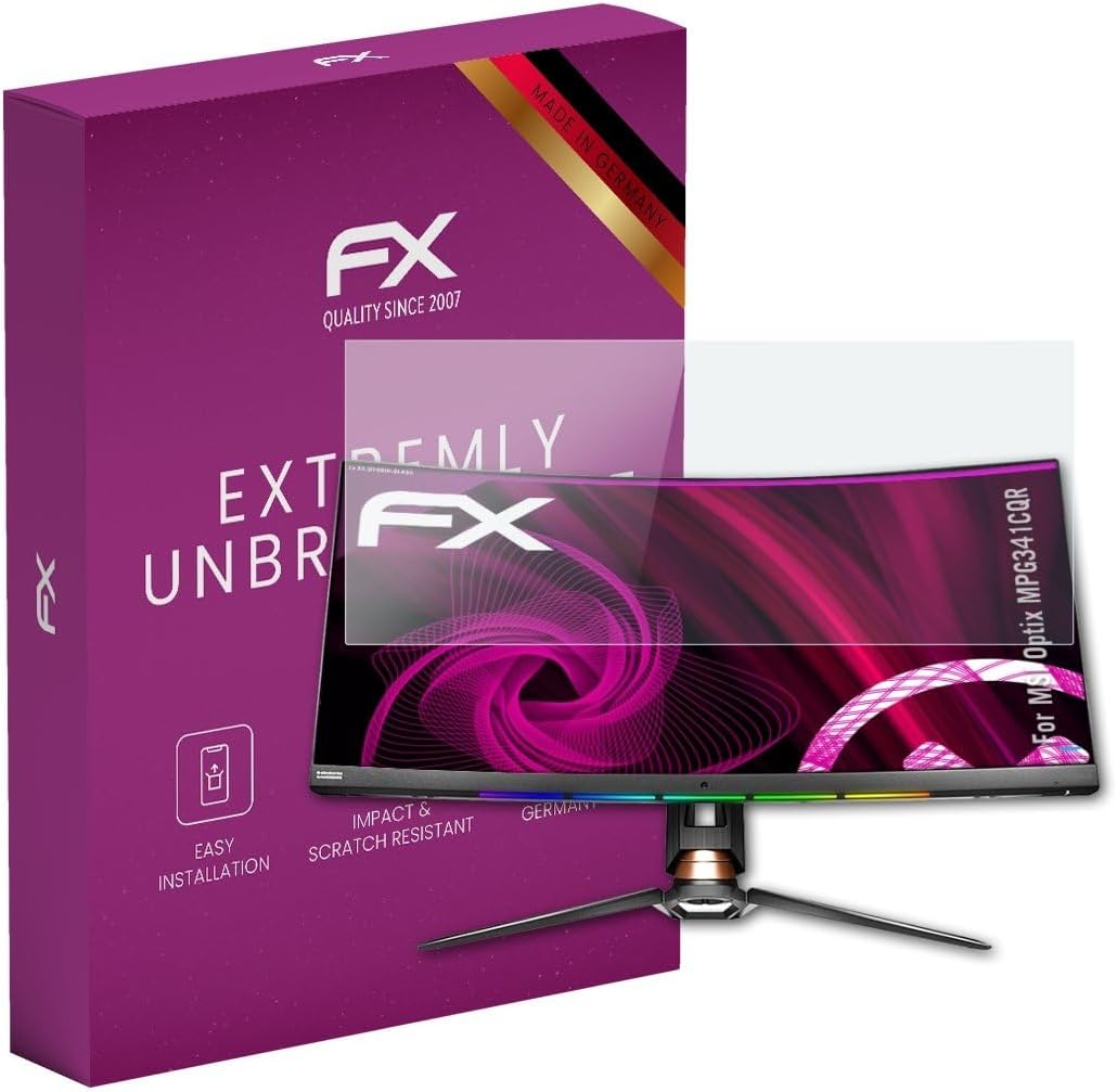 atFoliX Glasfolie kompatibel mit MSI Optix MPG341CQR Panzerfolie, 9H Hybrid-Glass FX Schutzpanzer Fo