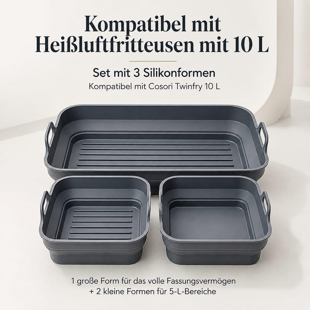 Kompatibel mit Cosori TwinFry 10L – Faltbare Silikonformen für Heissluftfritteuse/Airfryer (1×Gross