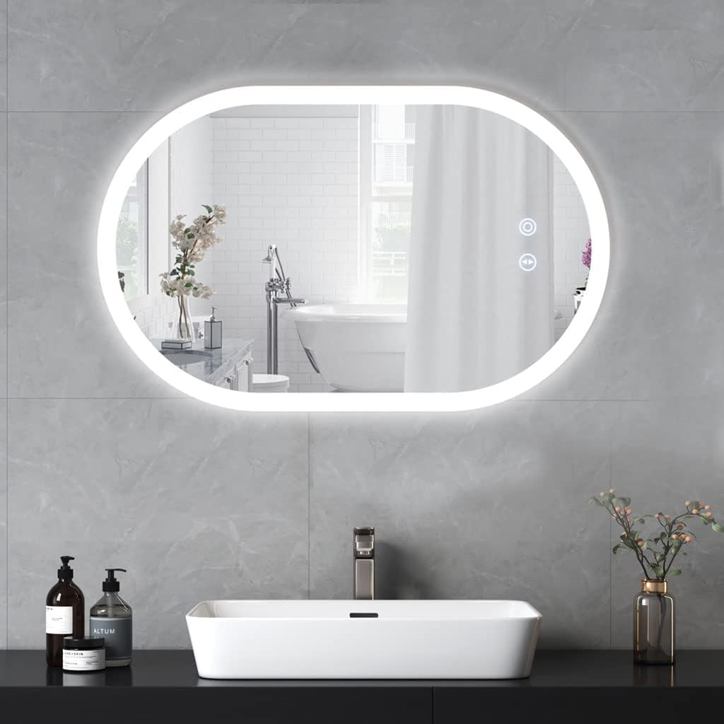 Badspiegel YOLEO Oval mit LED-Beleuchtung, Badezimmerspiegel Dimmbar 70x50cm, Beschlagfreier Wandspi