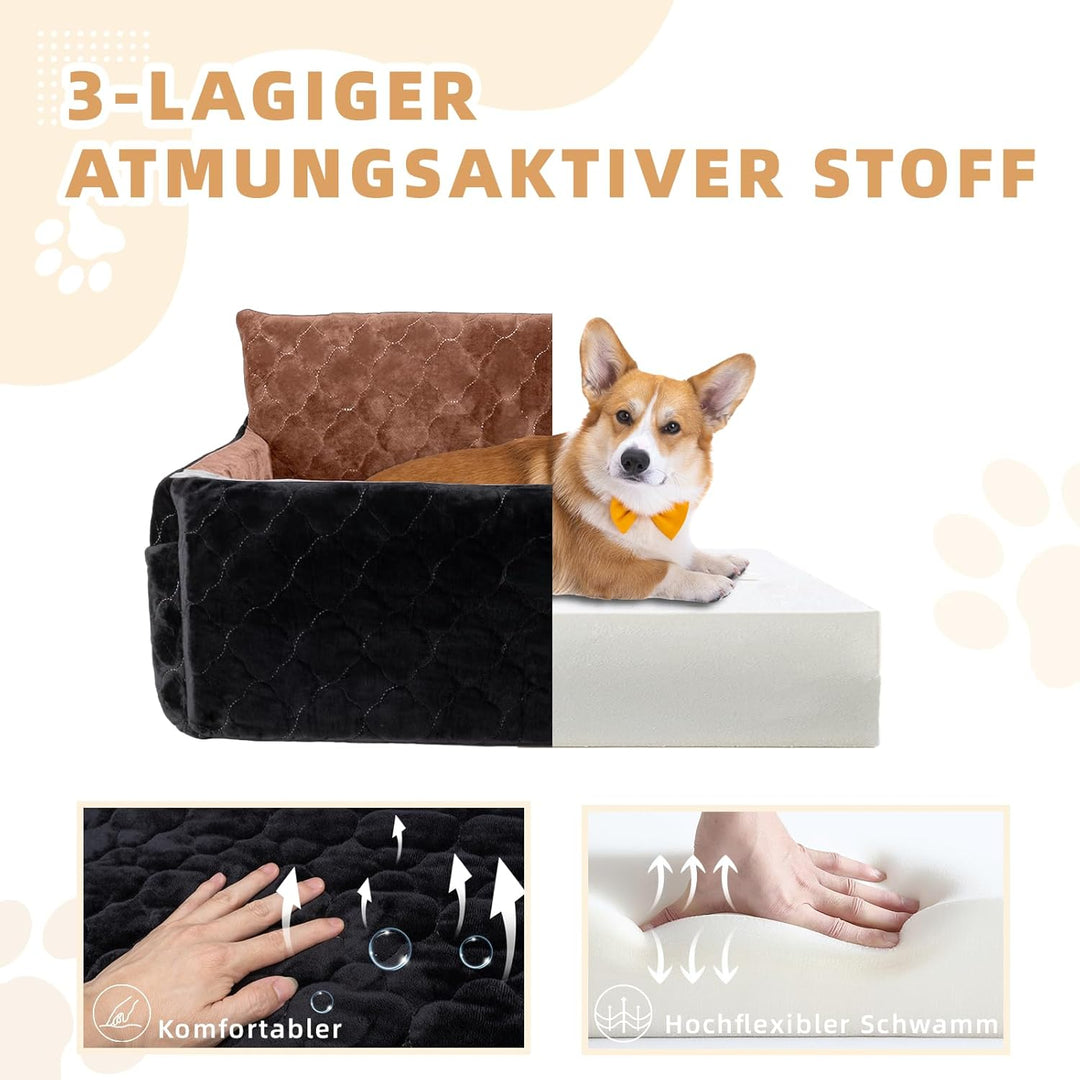 Hunde Autositz für mittlerer grosse Hunde,waschbarer Hundebett Auto für den Rücksitz, Braun+schwarz,