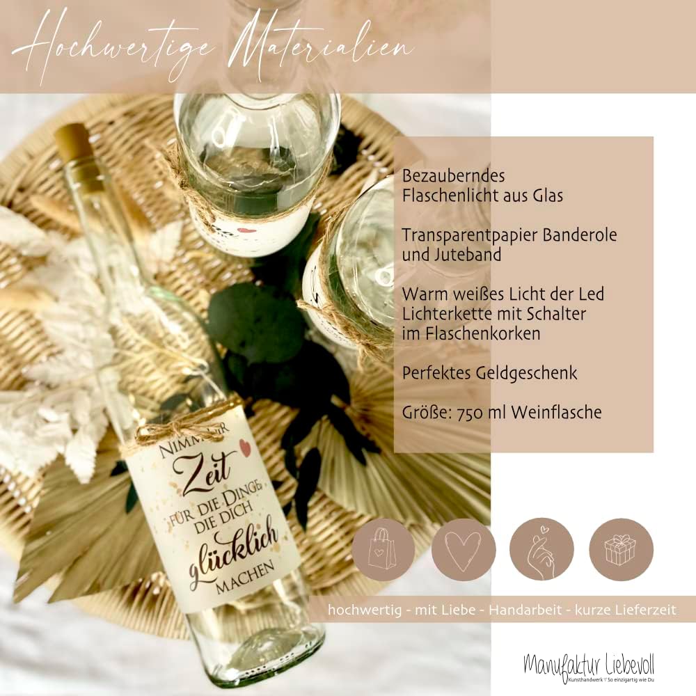 Manufaktur Liebevoll Flaschenlicht Geniesse das Leben Geld Geschenk Geburtstag Leuchtflasche Frau Ma