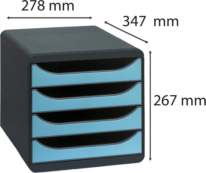 Exacompta 310782D Premium Ablagebox mit 4 Schubladen für DIN A4+ Dokumente. Belastbare Schubladenbox