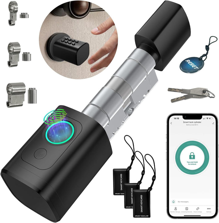 AVATTO Smart Türschloss mit Fingerabdruck und Passwort für 60-90mm Tür, Schliesszilinder Länge ist e