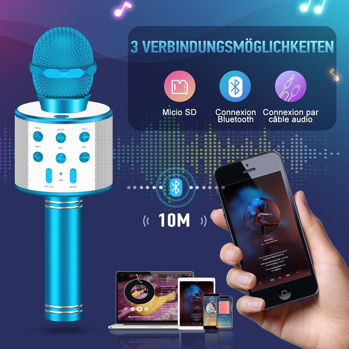 Karaoke Mikrofon, Microphone Spielzeug ab 3-11 Jahren, Geschenk Mädchen 3-9 Jahre, Bluetooth Mikrofo