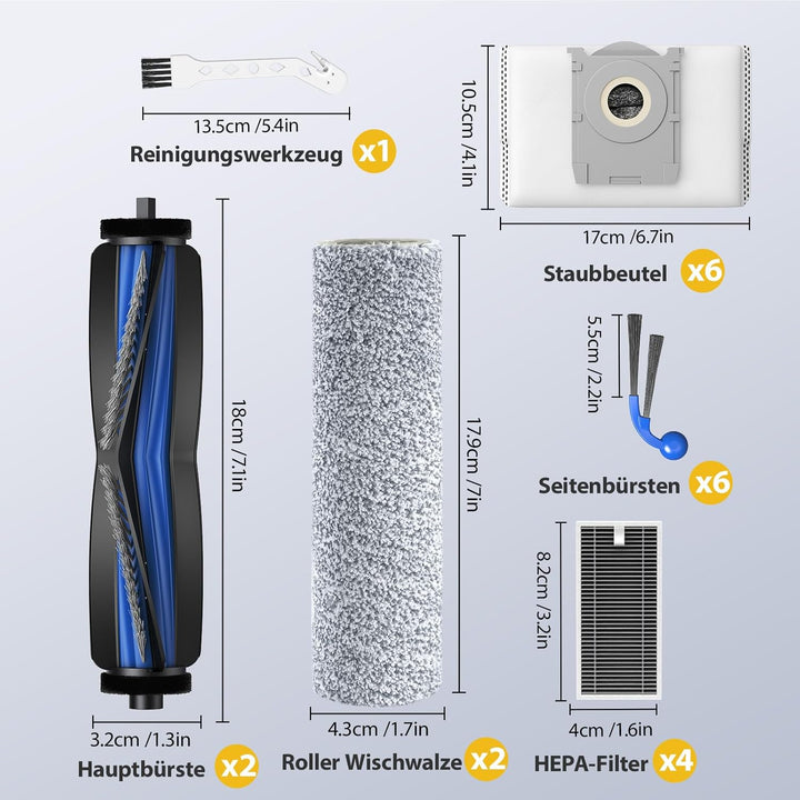 21 Stück Zubehör Kompatibel mit ECOVACS DEEBOT T80 Omni Saugroboter, mit 2 Hauptbürste, 6 Staubbeute