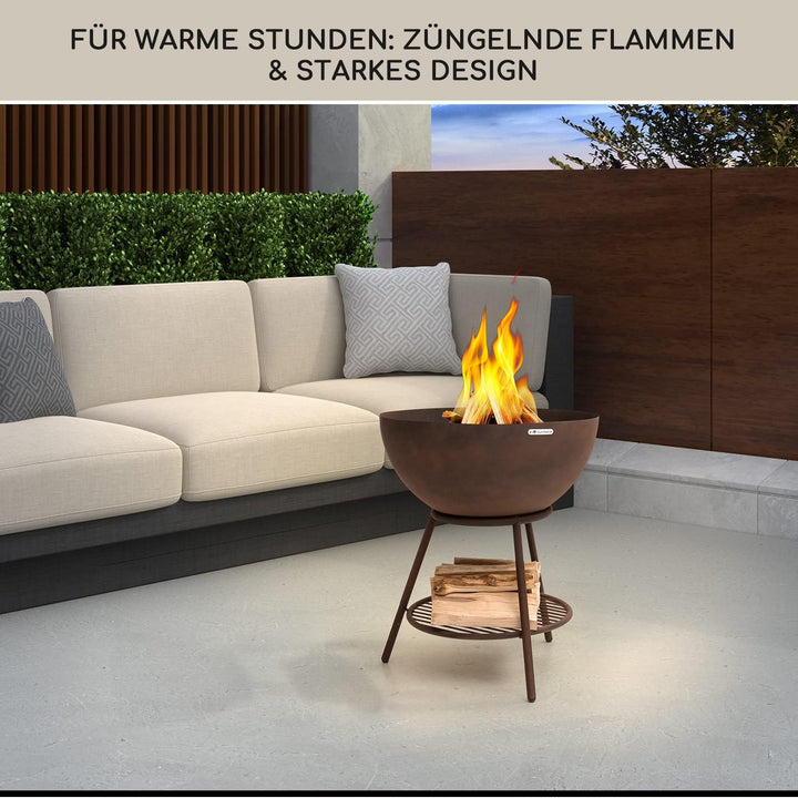 Blumfeldt Feuerschale mit Grillrost, Outdoor Stahl-Feuerschale Gross für Balkon &amp; Camping, Mobile Fe