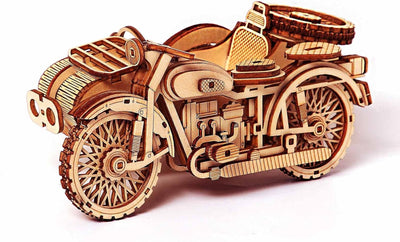 Motorrad mit Beiwagen 3D-Puzzles – Motorrad Dreirad Holzmodellbausätze für Erwachsene zum Bauen – Re