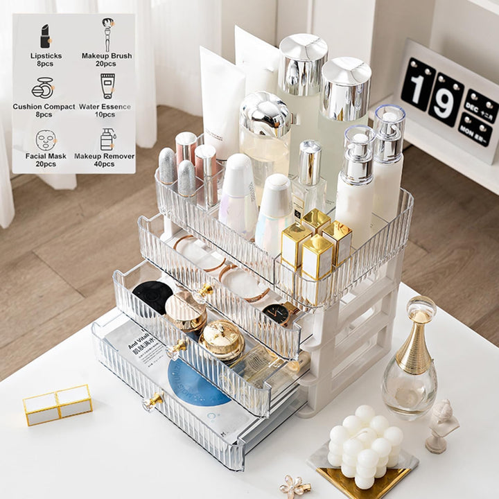 Make-up-Organizer mit 3 Schubladen – Stapelbarer Acryl Kosmetik-Organizer mit herausnehmbarem Tablet