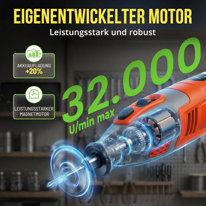 Multifunktionswerkzeug Akku 12V 2.5Ah, Rotationswerkzeug Set mit 40 Zubehörteilen, 8000-32000 U/min