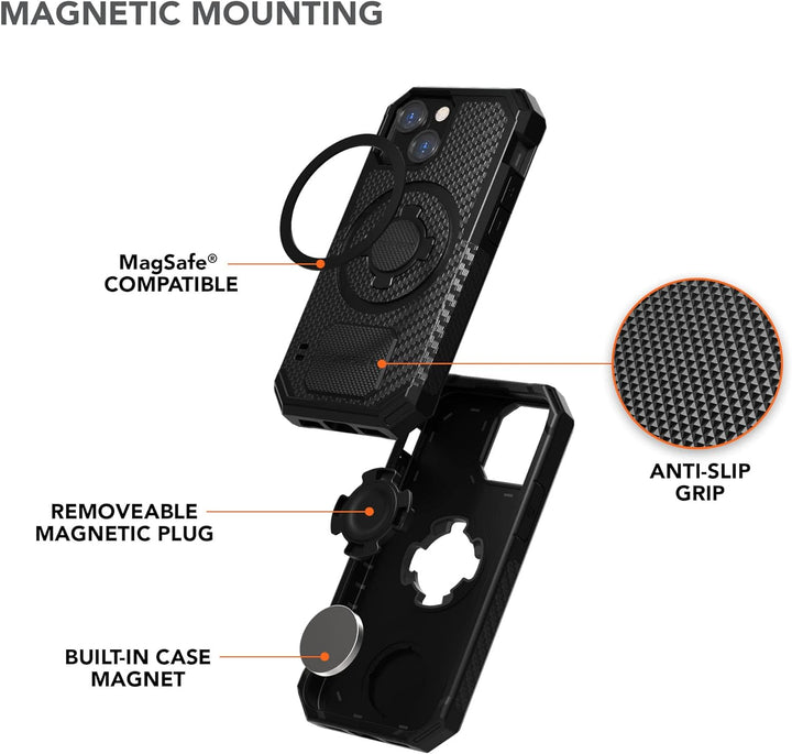 Rokform - iPhone 13 Mini Hülle, Rugged Series, Dual Magnet Plus MagSafe kompatibel, magnetische Schu