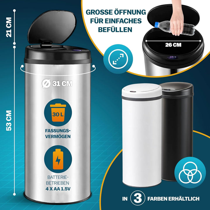 Monzana® Sensor Abfalleimer 30L Automatischer Mülleimer LED Anzeige Müllbehälter berührungslos Beweg