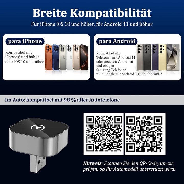2 in 1 Carplay Wireless Adapter &amp; Android Auto Adapter,USB-A/Typ-C Wired Auf Wireless Kompatibel Mit