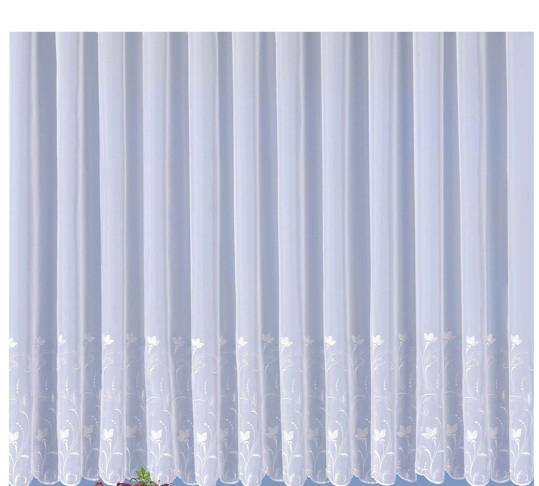 Voile-Fertigstore Cosima, mit Stickerei, Kräuselband-Aufhängung, transparent, Farbe weiss Grösse HxB