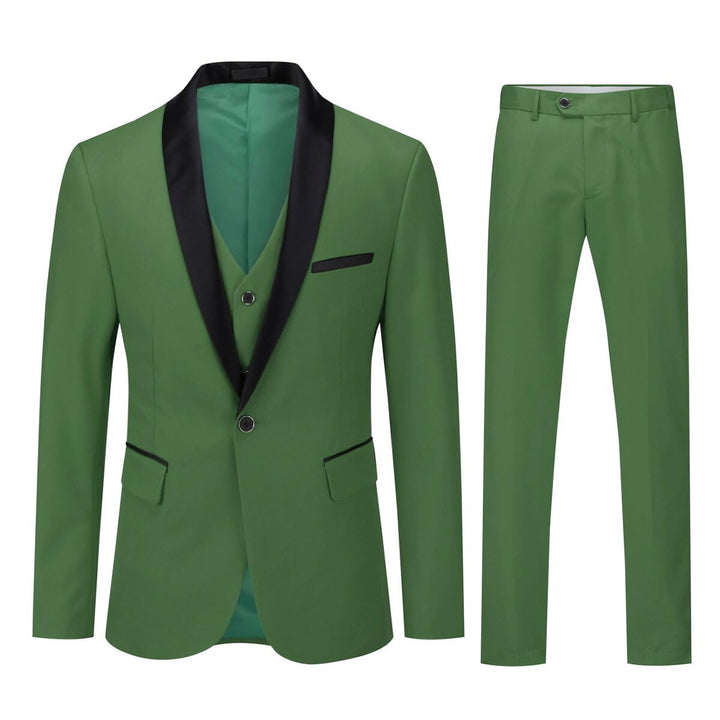 Sliktaa Herren Anzug 3 Teilig Slim Fit Reihe Einfarbig Stoff Business Shawl Kragen Klassisch Tunika