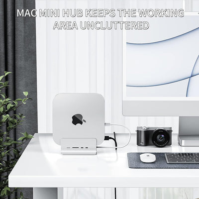 USB C Hub for Mac Mini, minisopuru Mac Mini Hub Supports M.2 NVMe/SATA SSD, 5-in-1 Mac Mini Stand &