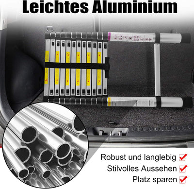 TRMLBE Teleskopleiter 2,6 m Ausziehleiter Leiter Ausziehbar Aluminium Anti-Rutsch Stehleiter Mehrzwe
