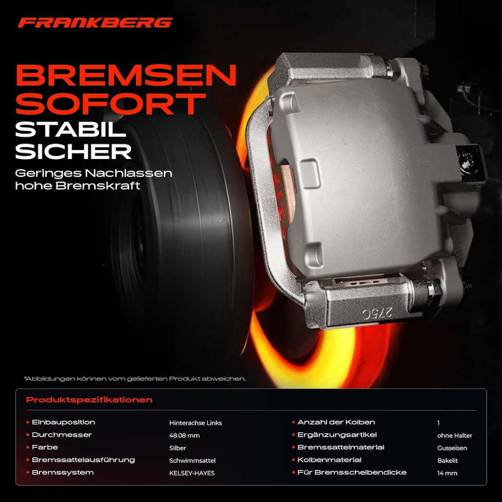 Frankberg Bremssattel Bremszange Hinten Links Kompatibel mit Commander XH XK 3.0L-5.7L 2005-2010 Gra