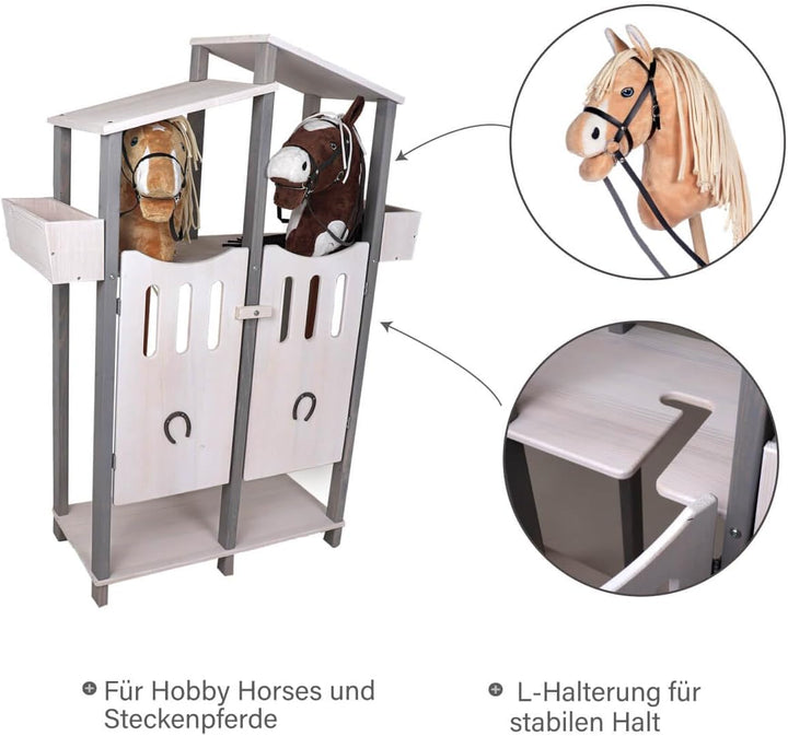 Holzspielzeug Peitz Hobby Horse Stall aus Holz massiv - Stall für 2 Steckenpferde