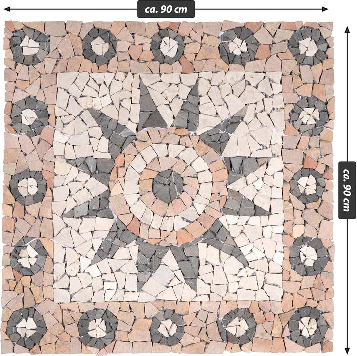 DIVERO Fliesen Rosone Blume Naturstein Mosaik Marmor dekorativ creme-grau- rosé 90 x 90 cm Bodenflie