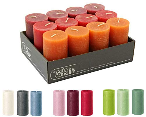 Rustikale Stumpenkerzen – 12 Stück - Wachskerzen/Rustickerzen/Adventskerzen Weihnachten (Red Fall-Mi