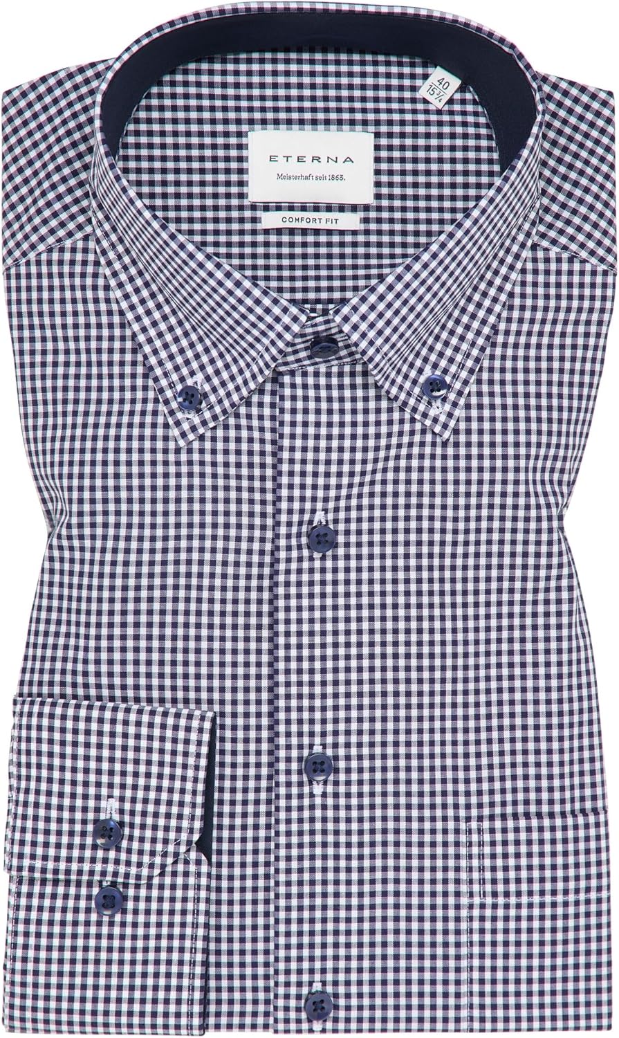 ETERNA Comfort Fit Hemd Langarm New Kent Kragen Muster rot XS Blau, XS Blau