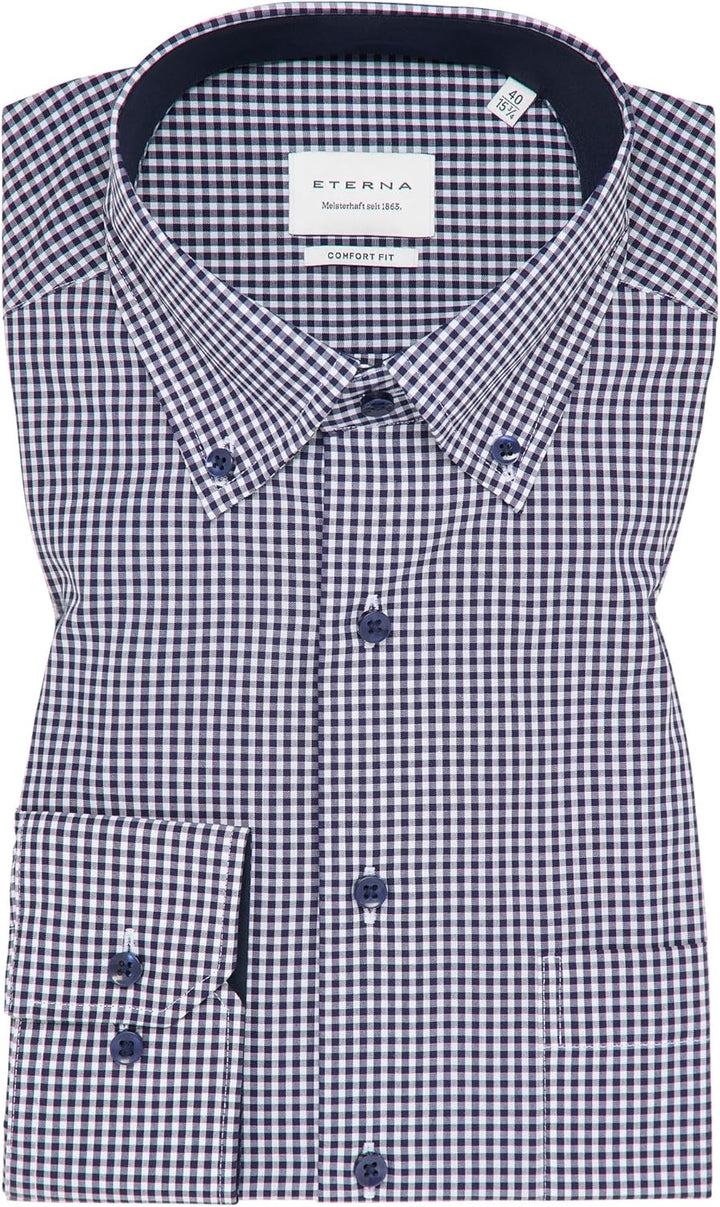ETERNA Comfort Fit Hemd Langarm New Kent Kragen Muster rot XS Blau, XS Blau