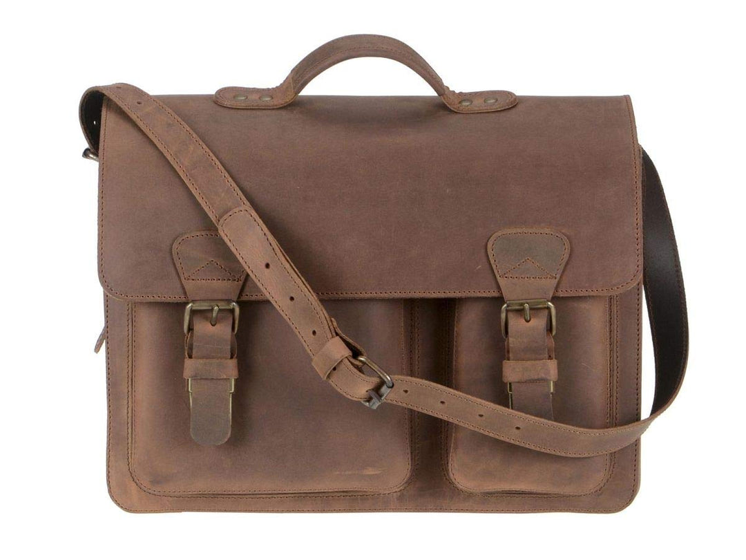 Ruitertassen Lehrertasche Leder Damen Herren Schultasche Aktentasche 2 Fächer Ranger braun