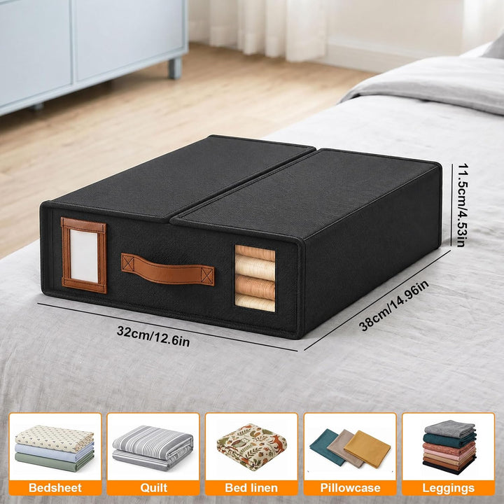 Linen Bed Sheet Organiser Box, 3 Stück Bettwäsche Aufbewahrung, 38x32x11,5 cm, Faltbare Unterbettkom