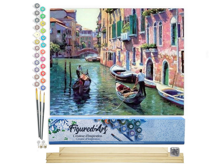 Figured'Art Malen Nach Zahlen Erwachsene Mit Rahmen Kanäle in Venedig - Paint by Numbers Basteln DIY