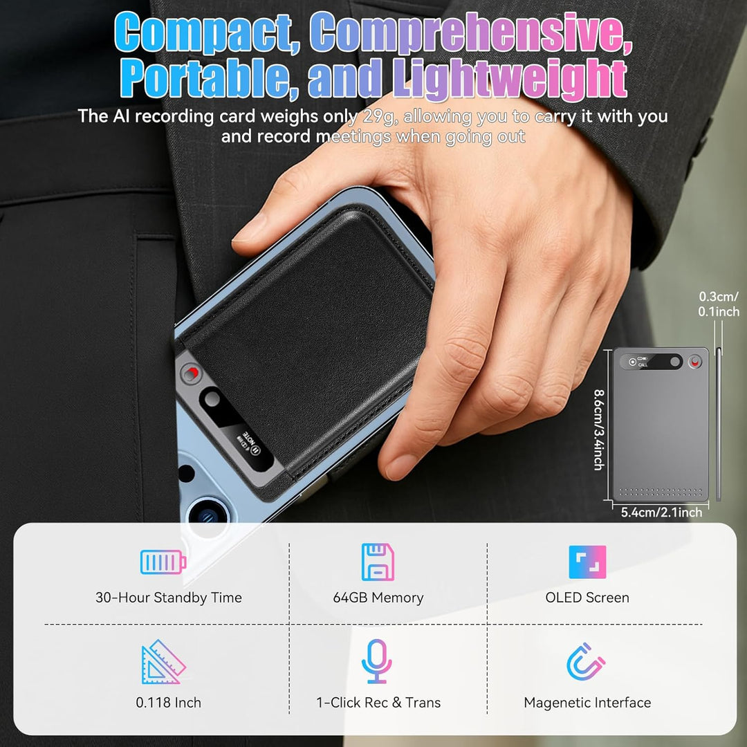 KI Digitales Diktiergerät AI Sprachrekorder 118+ Sprachen Echtzeit-Transkription & Übersetzung 64GB