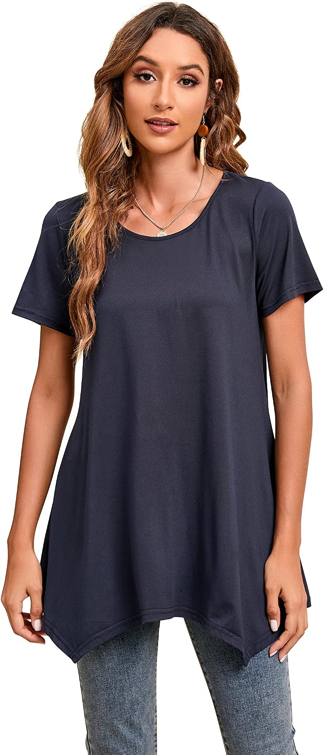 Enmain Damen Tunika Shirt Langarm/Kurzarm Bluse mit Blumen Longshirt Casual Elegante 3/4 Ärmel Rundh