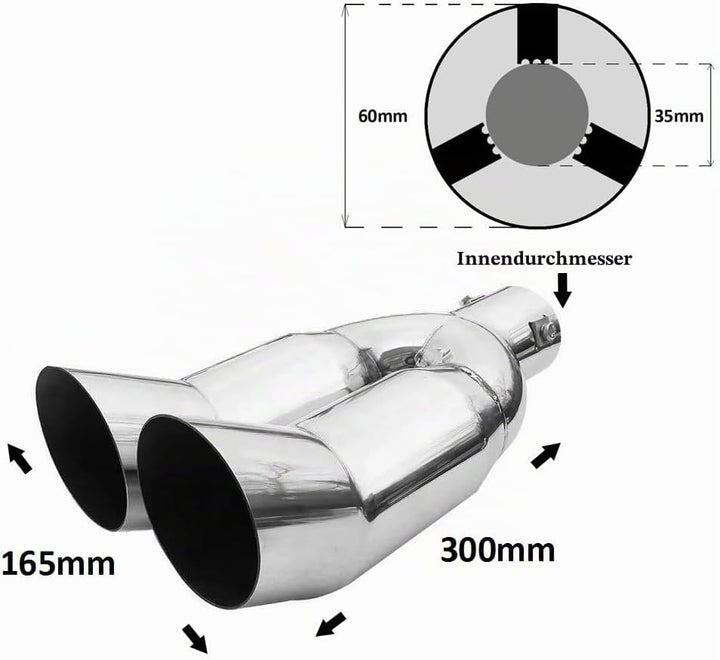 Doppel Auspuffblende Endrohr Auspuff Universell Schalldampfer Doppelendrohr Sport Sportauspuff Endro