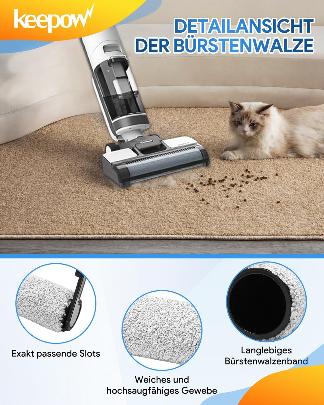KEEPOW 7 Stück Zubehörset für Tineco Floor One S7 Pro/Floor One S6 Nass-und Trockensauger, Ersatzbür