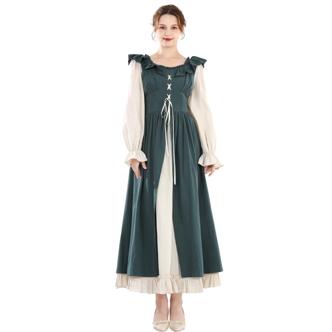 Fiamll Renaissance Kleid Damen Mittelalter Renaissance Faire Kleid Langarm Irisches Kleid Retro Vikt