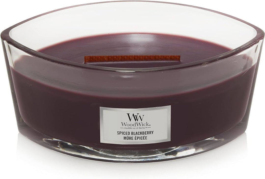 WoodWick mittelgrosse Duftkerze im Sanduhrglas mit knisterndem Docht, Spiced Blackberry, bis zu 60 S