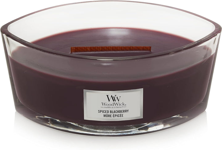 WoodWick mittelgrosse Duftkerze im Sanduhrglas mit knisterndem Docht, Spiced Blackberry, bis zu 60 S