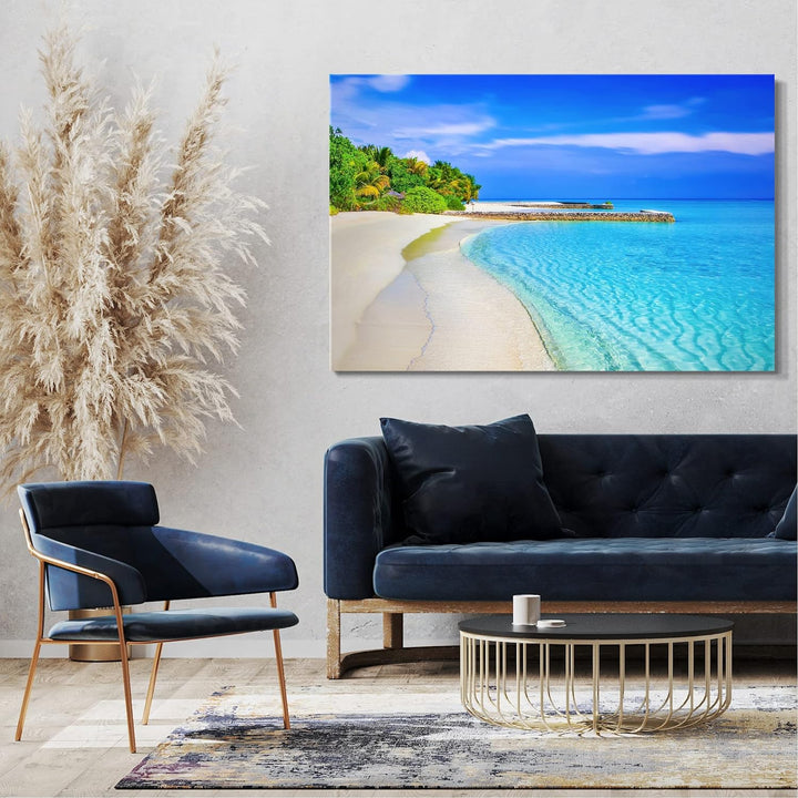 Printed Paintings Leinwand (60x40cm): Landschaftsbilder Traum-Strand Sand schimmernd-blaues Wasse 60