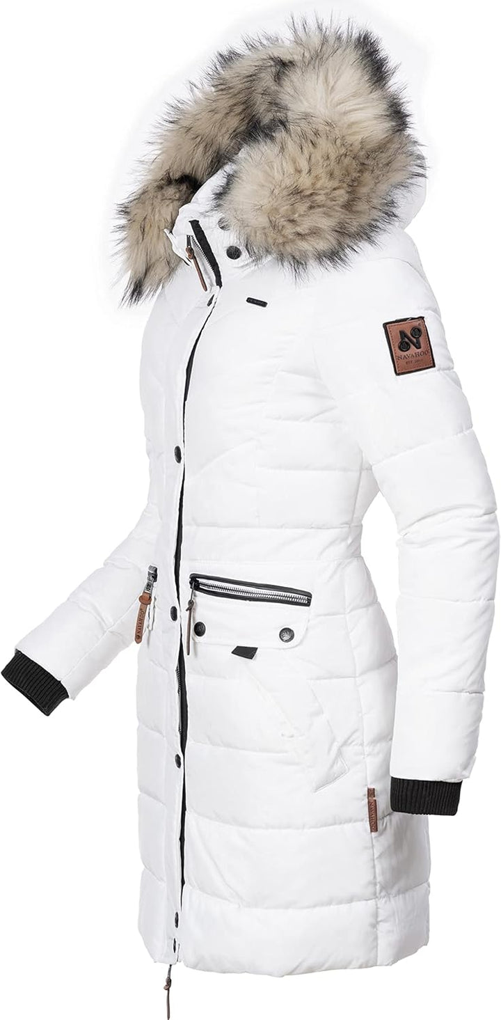 Navahoo Damen Winter-Steppmantel Paula mit abnehmbarer Kunstfellkapuze | Länge: oberschenkellang | W