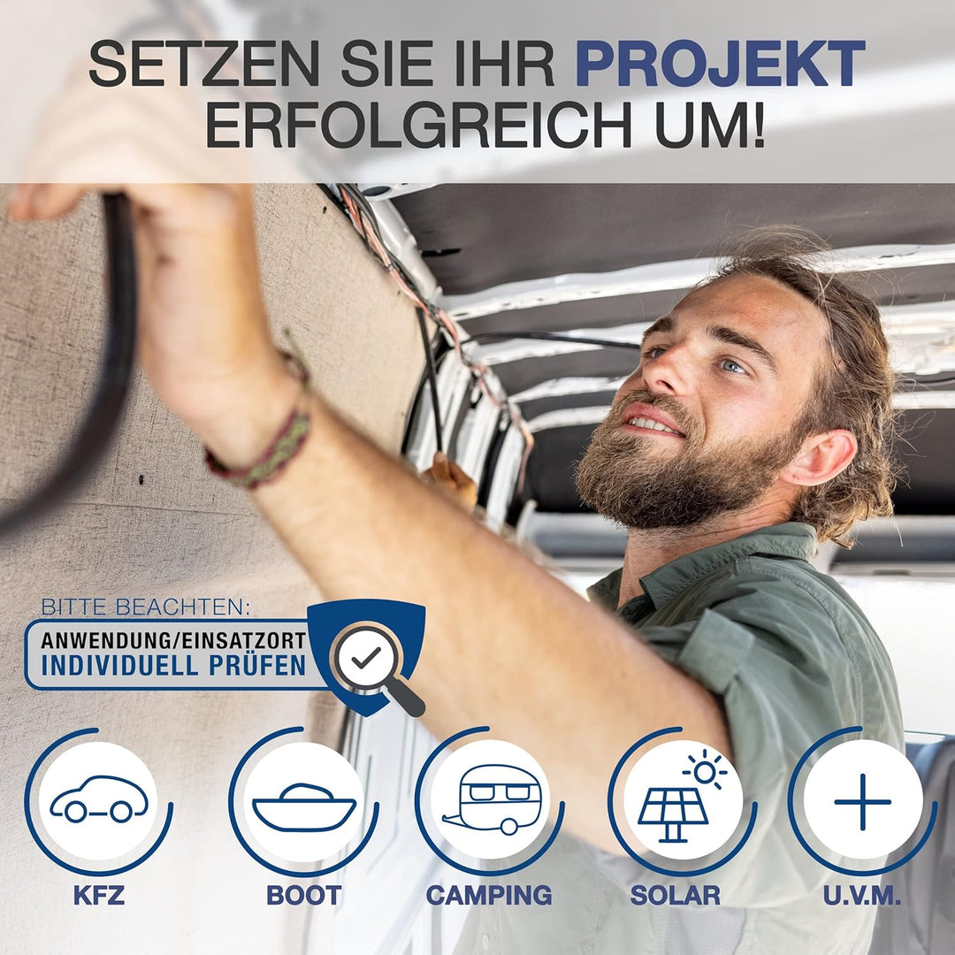 EBROM Batteriekabel PLUS Kabel ROT 12V/24V/36V/48V, 35 mm² Vollkupfer, von 30 cm bis 10 m, Ringösen