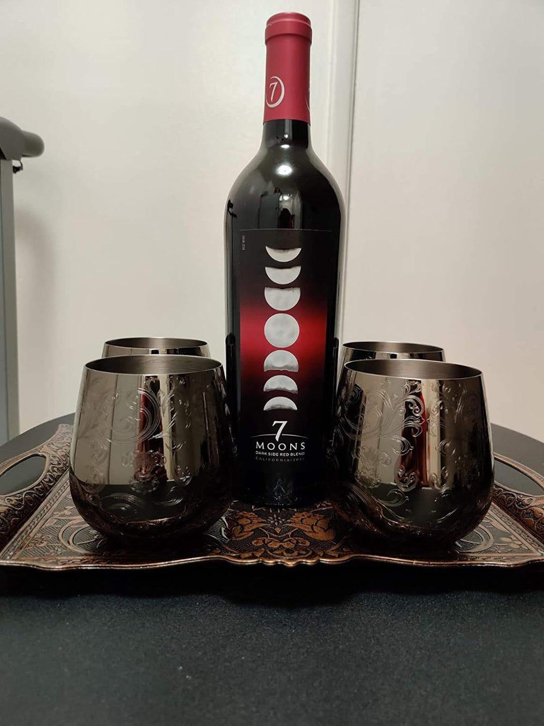 SKY FISH Stiellose Weingläser aus Edelstahl, Geätzte Edelstahl-Gläser, 4 Stück Gin Gläser, 500ml, Ha