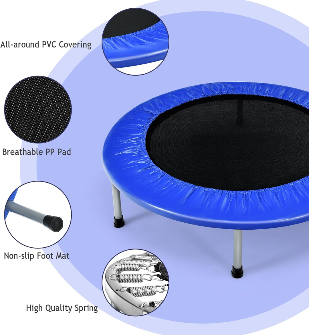 KOMFOTTEU Mini Trampolin Ø 96 cm, zusammenklappbares Fitnessbett, Kindertrampolin mit rutschfesten F