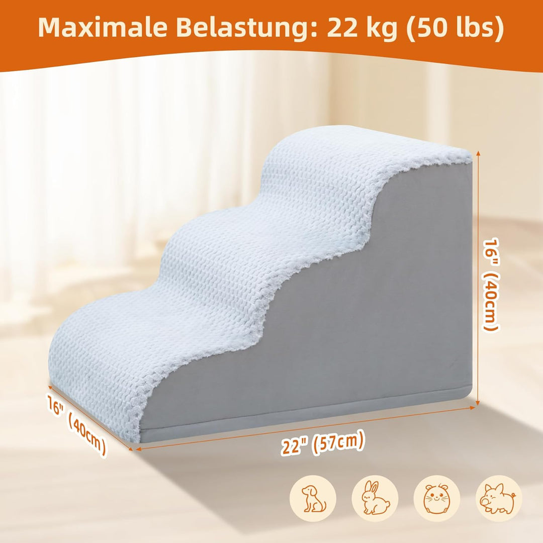 KSIIA Hundetreppe 3 Stufen, 40cm Hoch Haustiertreppe Hundetreppe für Kleine Hunde, Katzentreppe Hund