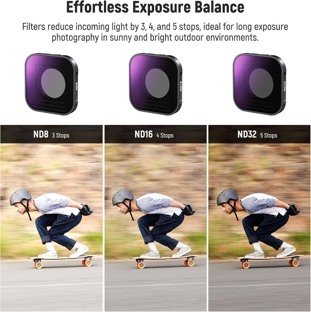 NEEWER ND Filter Set kompatibel mit GoPro Hero 13 12 11 10 9, 3er Pack, ND8+ND16+ND32, aufschraubbar
