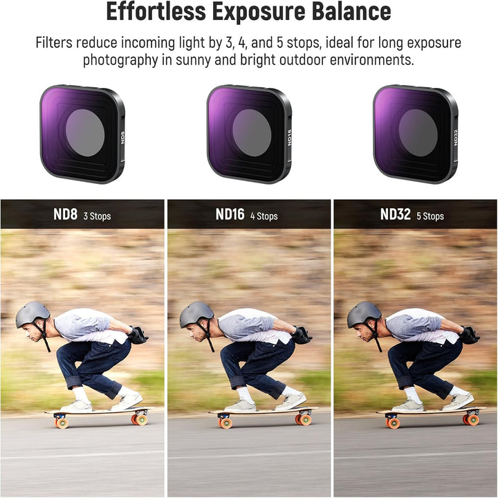 NEEWER ND Filter Set kompatibel mit GoPro Hero 13 12 11 10 9, 3er Pack, ND8+ND16+ND32, aufschraubbar