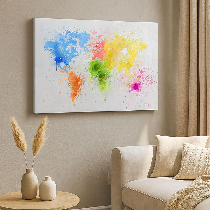 Bilder auf Leinwand Karte Welt modern Leinwandbild mit Rahmen 70x50cm Wandbilder Dekoration Wohnzimm