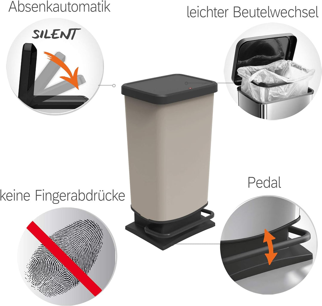 Mülleimer 40l mit Pedal und Deckel Beige